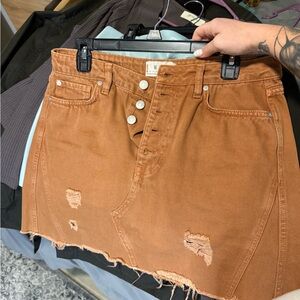 We The Free Button-Up Tan Mini Skirt